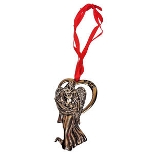 VTG Lenox Silver Plated Angel Christmas Ornament HOPE w Red Ribbon 3.25”